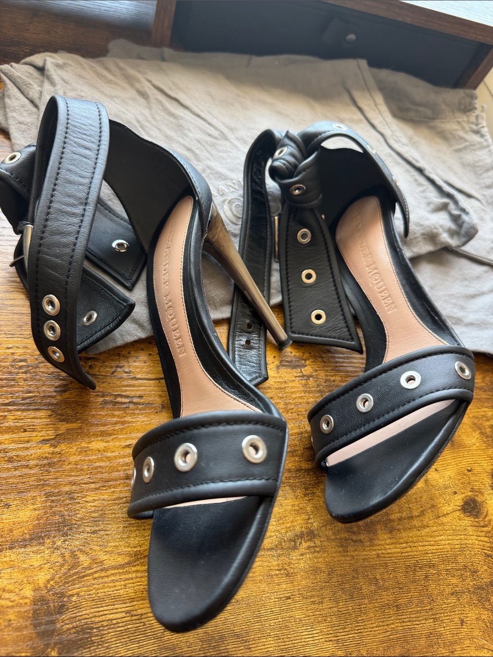Alexander McQueen Black Grommet Ankle-Strap Heel